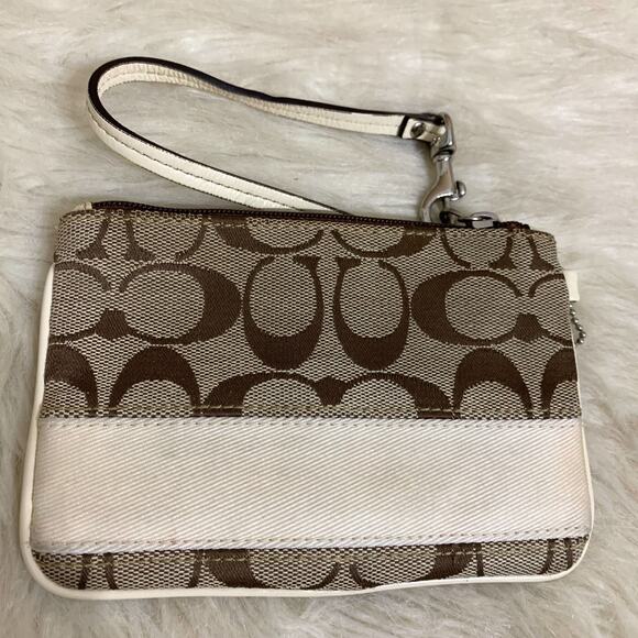 COACH Small Vintage Khaki/White SIS Signature Stripe Wristlet F45608 - Picture 2 of 11